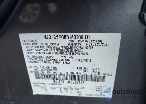 2020 Ford Ecosport Ses from USA, damaged, VIN MAJ6S3JL3LC362458